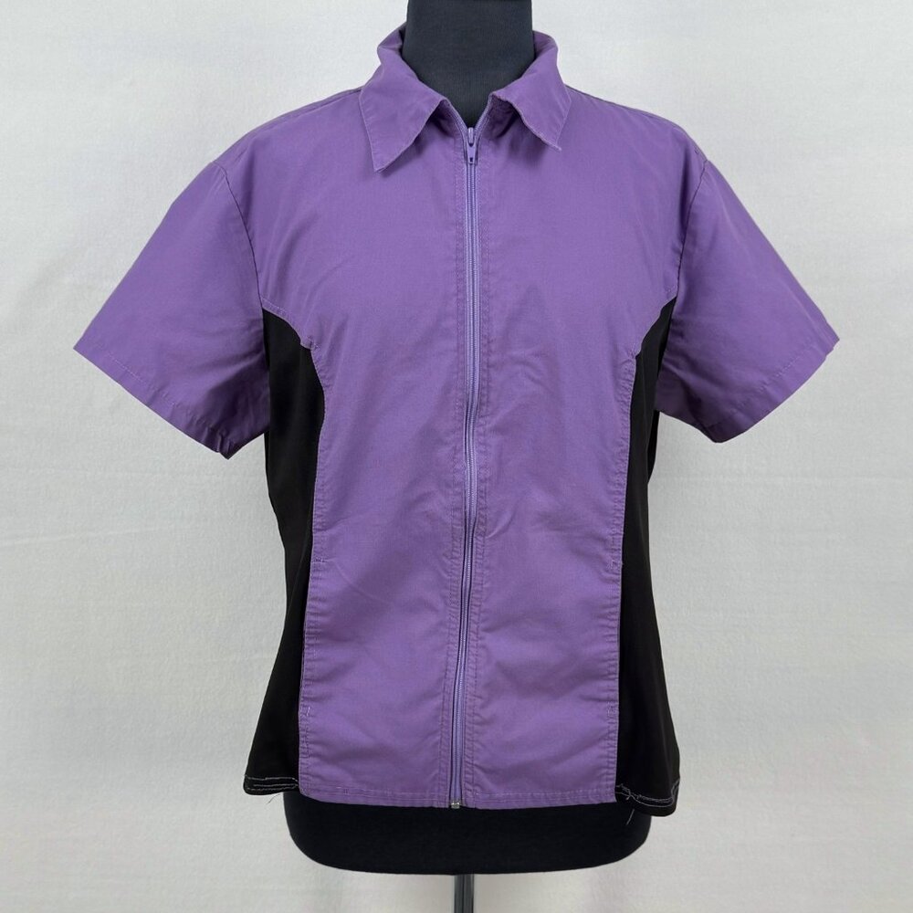 Mobb Women’s Scrub Jacket L Purple Zip Front Short Sleeve Side Pocket